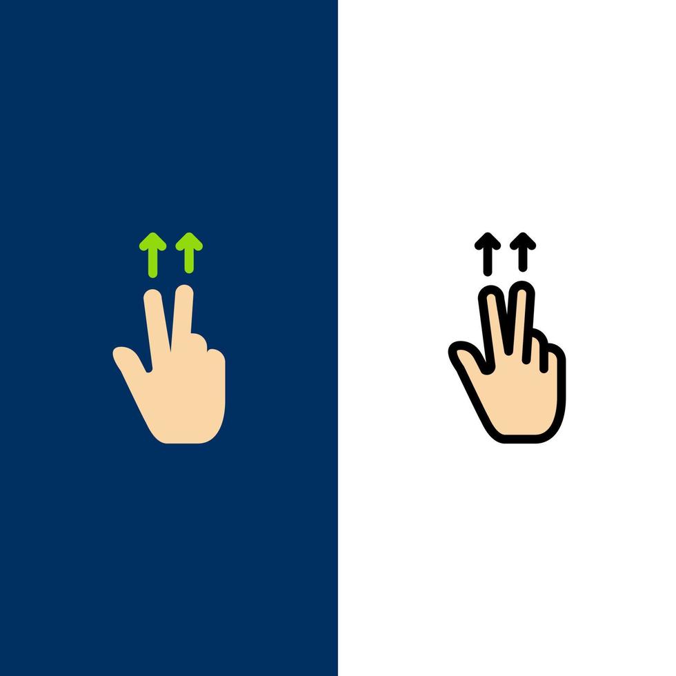 Fingers Gesture Ups  Icons Flat and Line Filled Icon Set Vector Blue Background
