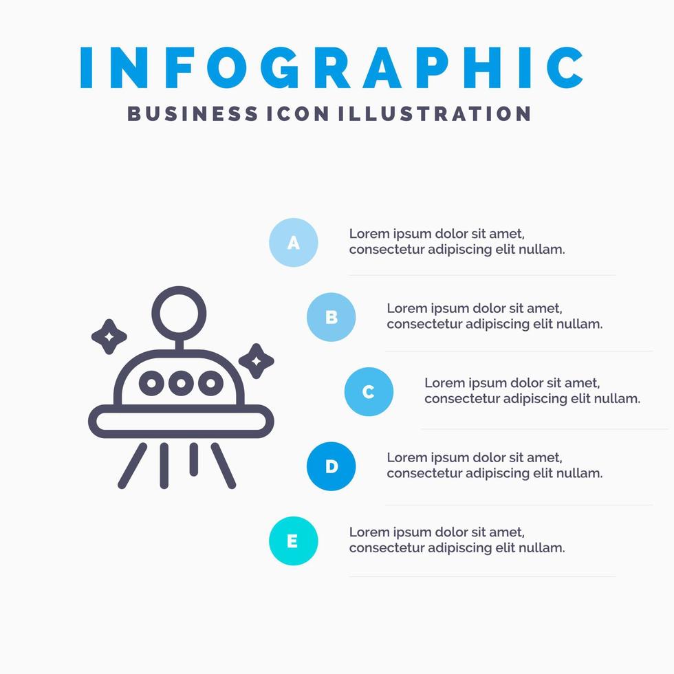 icono de línea de OVNI espacial de astronomía con fondo de infografía de presentación de 5 pasos vector