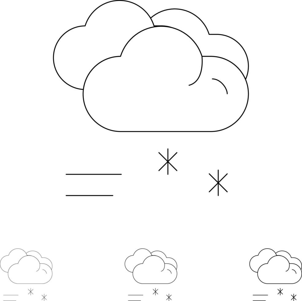 pronóstico de lluvia en la nube lloviendo clima lluvioso conjunto de iconos de línea negra en negrita y delgada vector