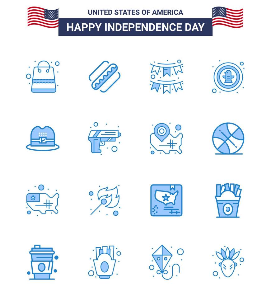 paquete de línea de vector editable del día de estados unidos 16 blues simple de celebración de insignia guirnalda de pájaro americano elementos de diseño de vector de día de estados unidos editables