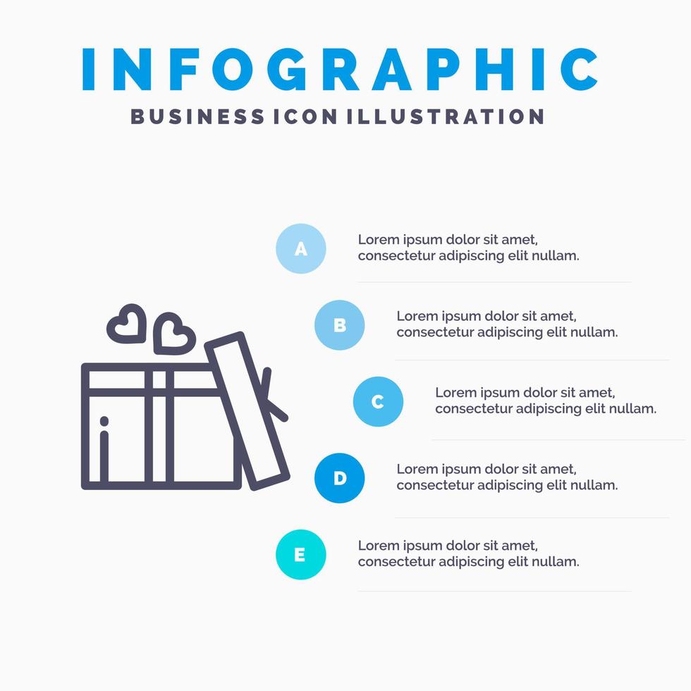 Gift Love Heart Wedding Line icon with 5 steps presentation infographics Background vector
