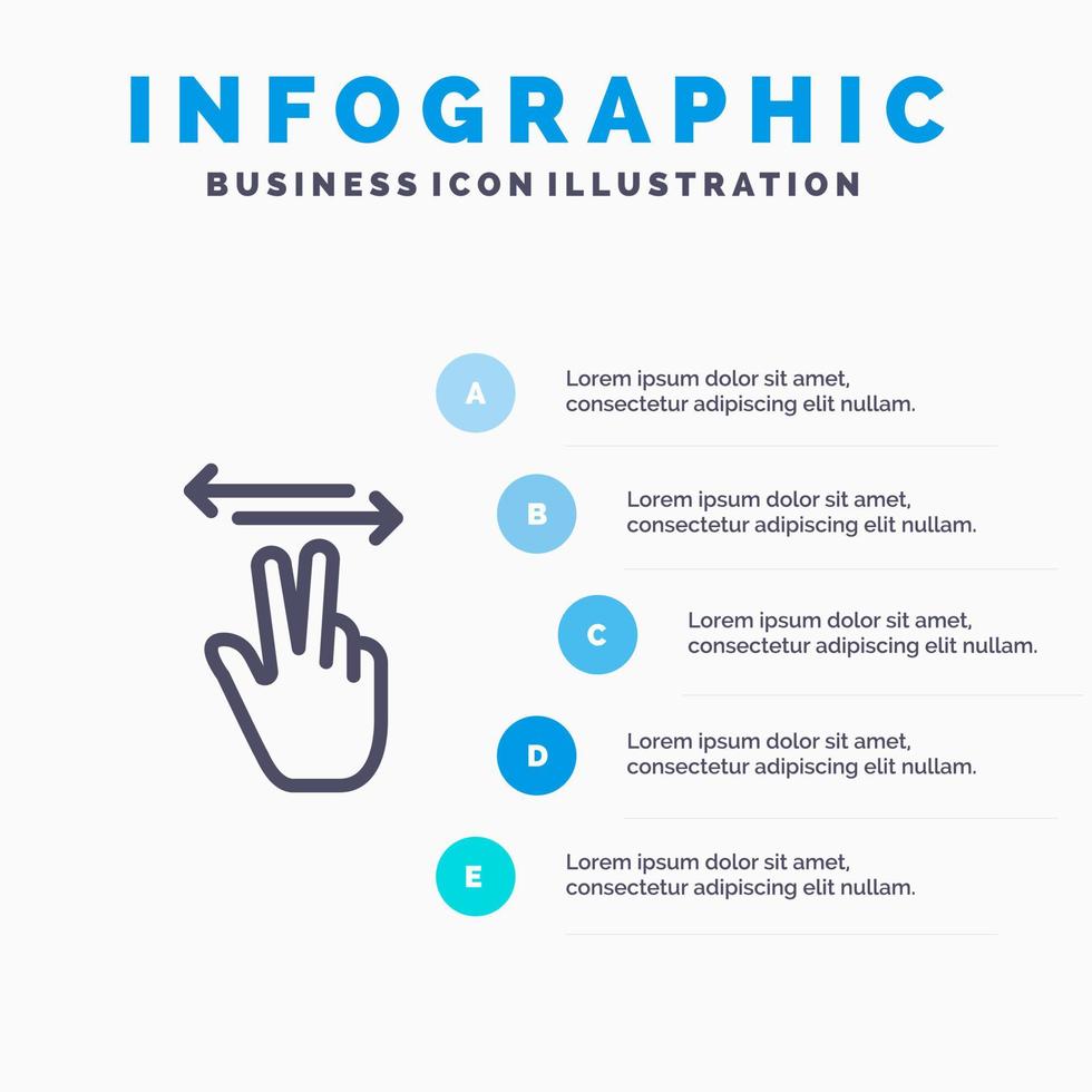 icono de línea táctil móvil de mano de gestos con fondo de infografía de presentación de 5 pasos vector