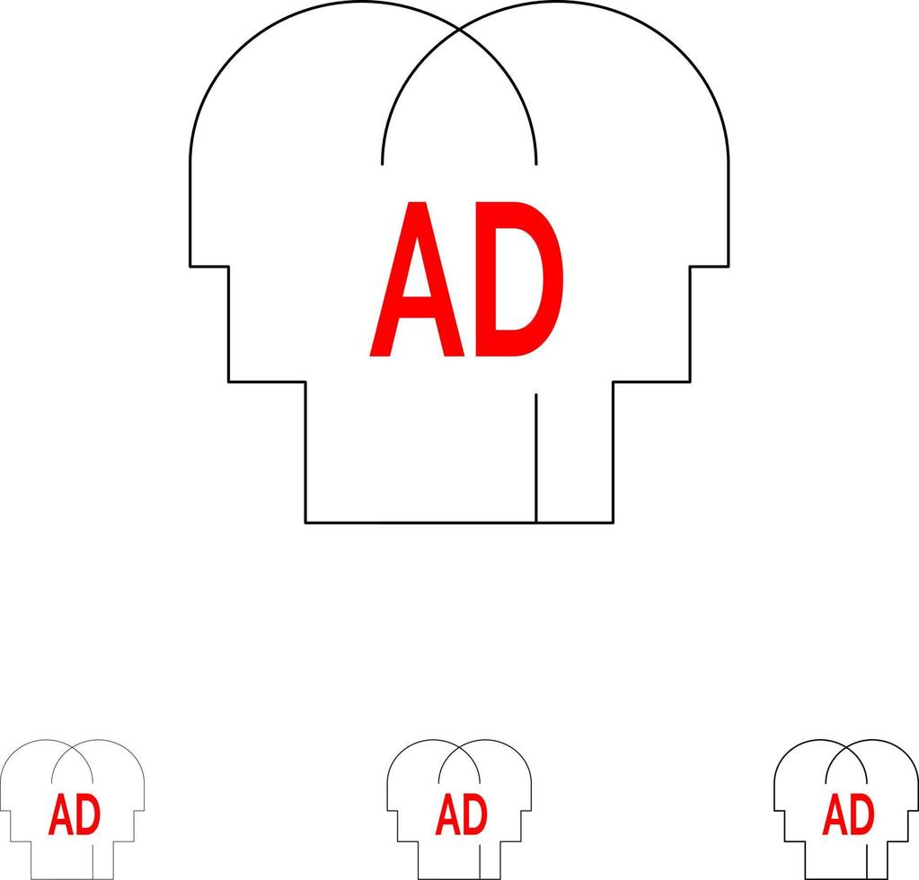 Elementary Knowledge Abc Brian Bold and thin black line icon set vector