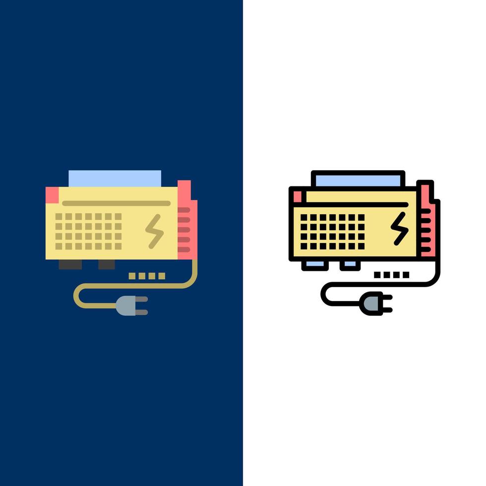 Apc Battery Computer Power Source  Icons Flat and Line Filled Icon Set Vector Blue Background