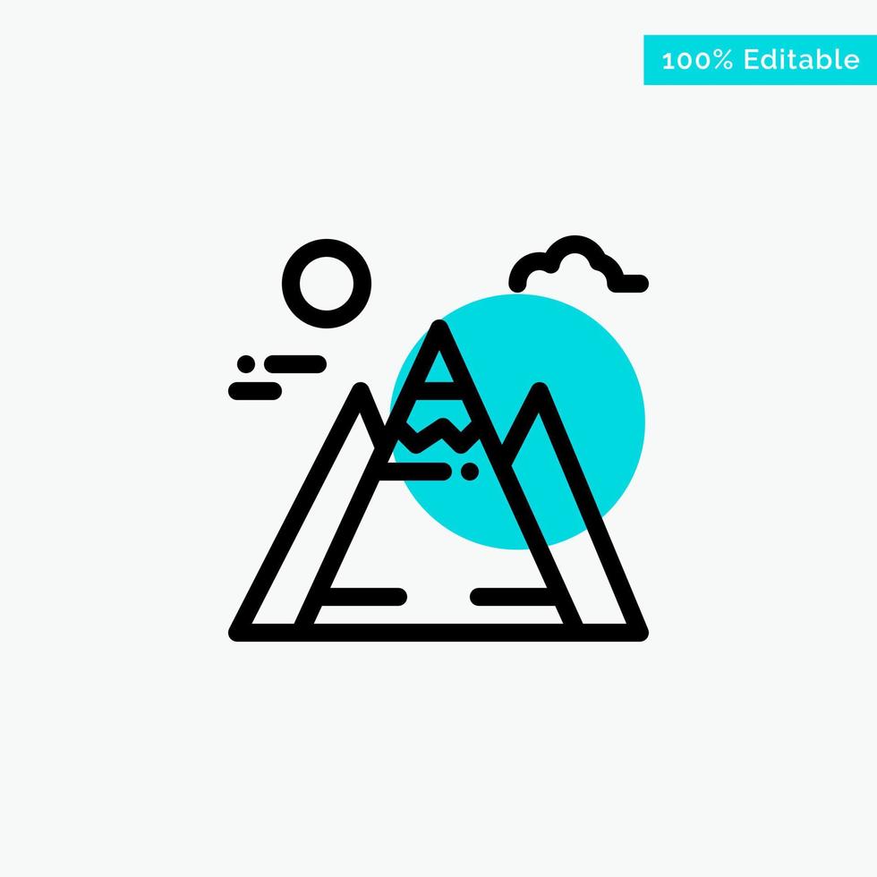 Landscape Mountain Sun turquoise highlight circle point Vector icon