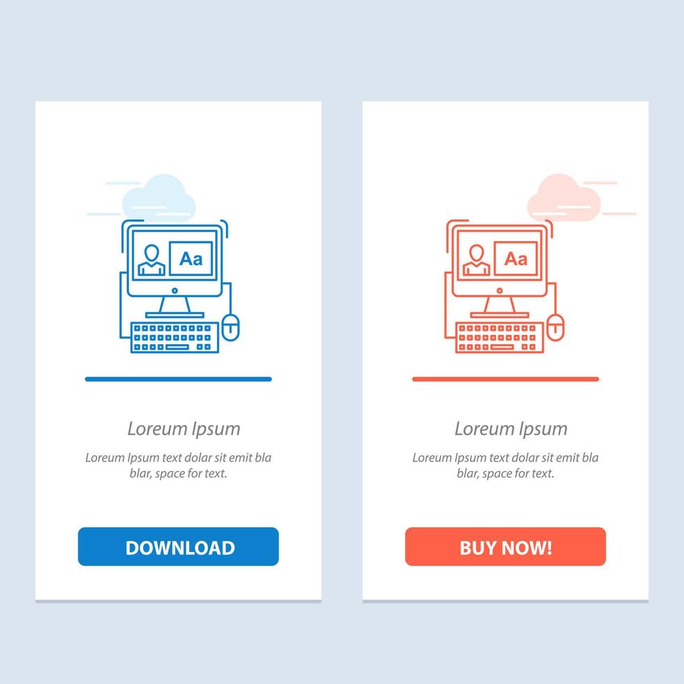 Computer Screen Software Editing  Blue and Red Download and Buy Now web Widget Card Template vector