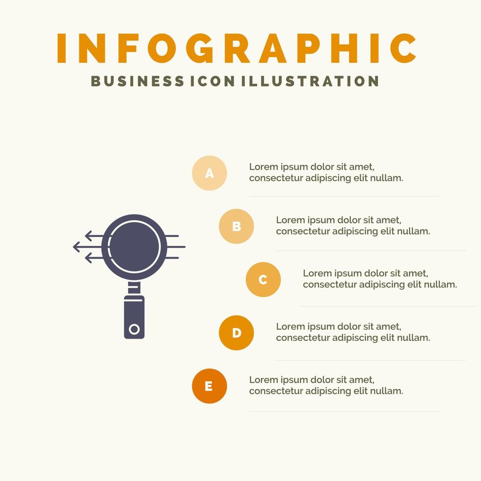 vidrio de búsqueda e búsqueda zoom icono sólido infografía 5 pasos presentación antecedentes vector