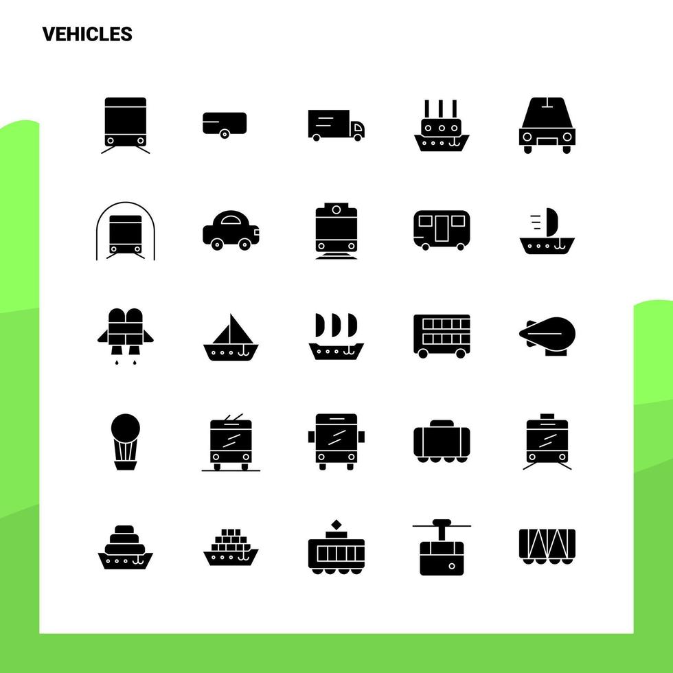 25 Vehicles Icon set Solid Glyph Icon Vector Illustration Template For Web and Mobile Ideas for business company