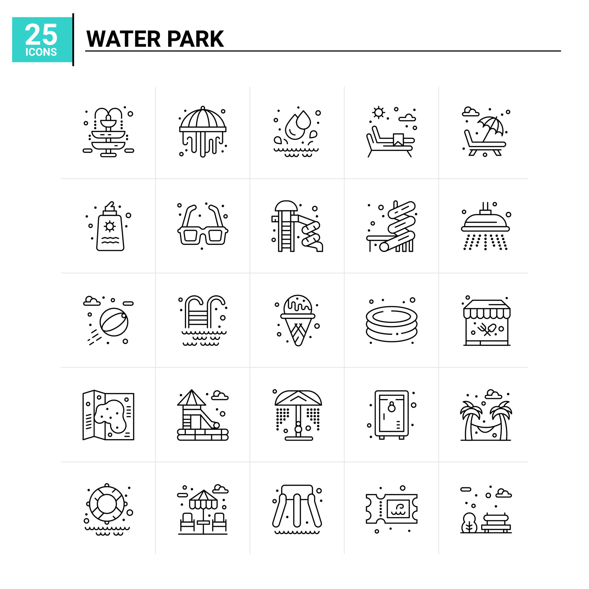 25 Water Park icon set vector background 19106444 Vector Art at Vecteezy