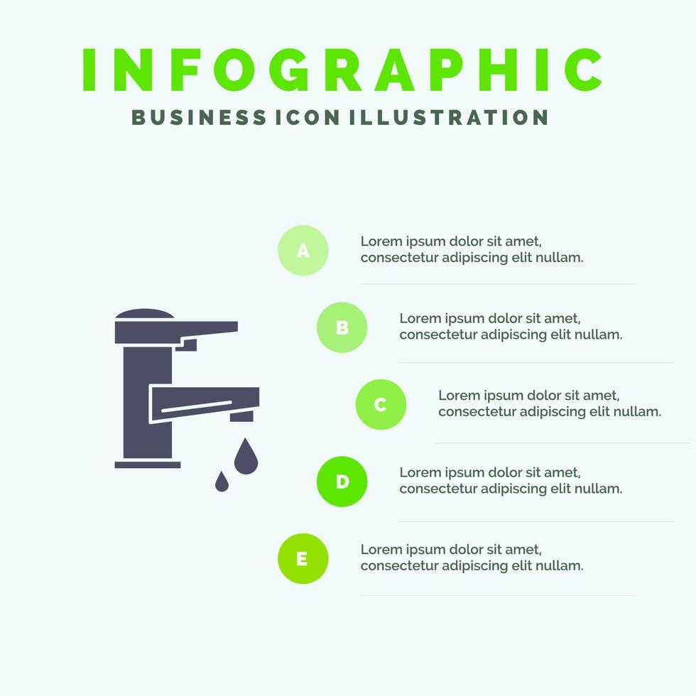 Tap water Hand Tap Water Faucet Drop Solid Icon Infographics 5 Steps Presentation Background vector