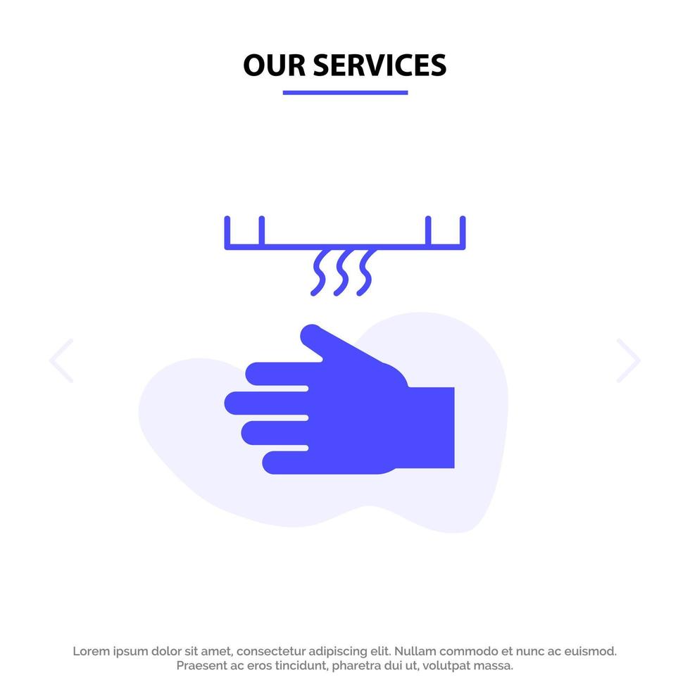 Our Services Bath Bathroom Cleaning Dryer Hand Solid Glyph Icon Web card Template vector