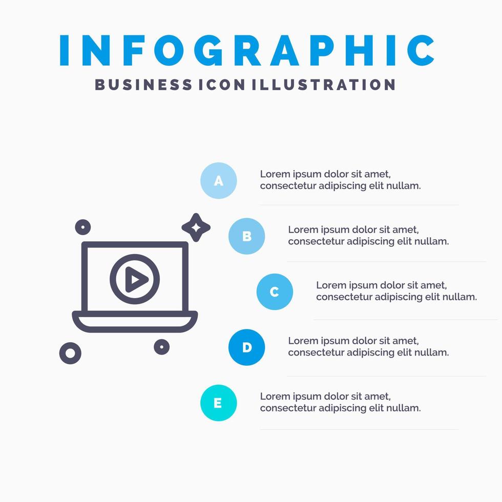 Laptop Play Video Line icon with 5 steps presentation infographics Background vector