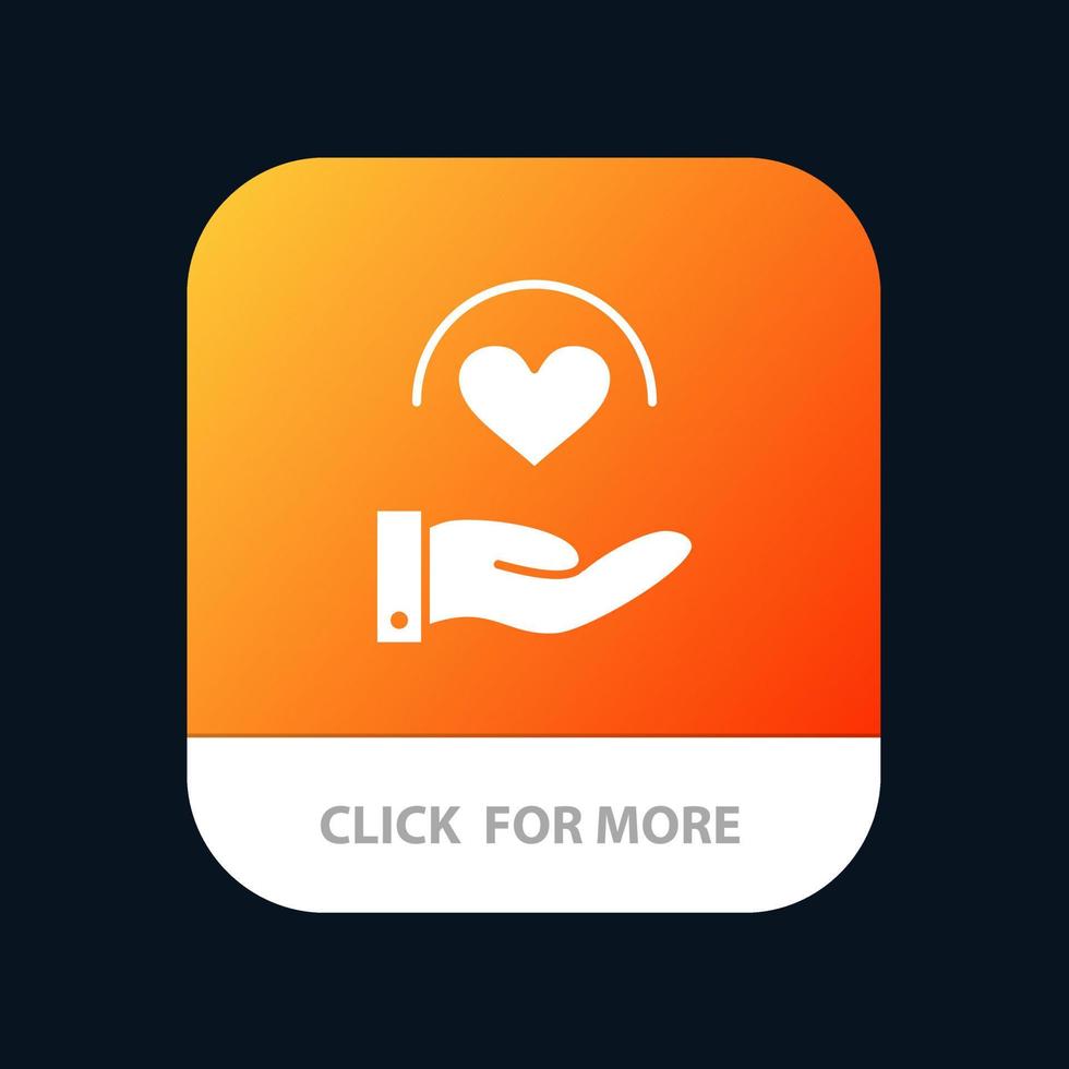 botón de aplicación móvil de mano de corazón de atención médica versión de glifo de android e ios vector