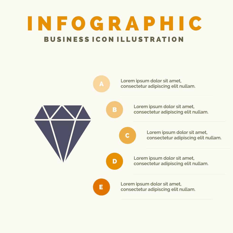 diamante joya joyería gam sólido icono infografía 5 pasos presentación antecedentes vector