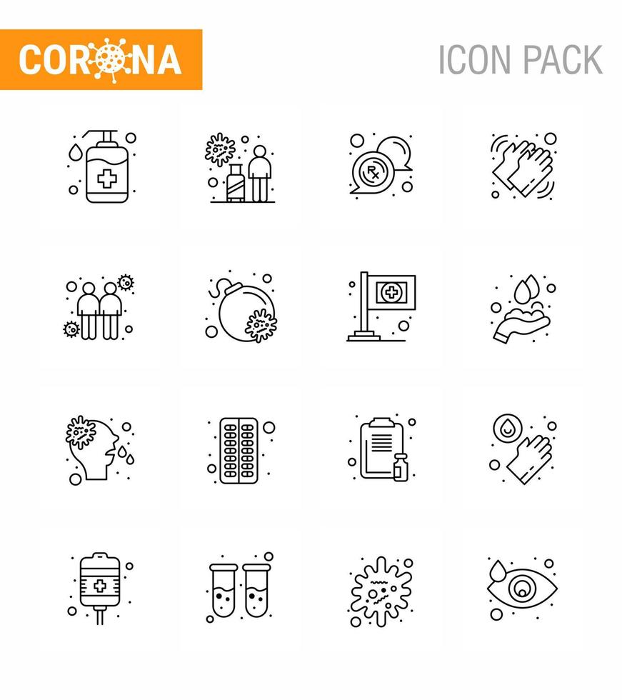 iconos de conjunto de prevención de coronavirus icono de 16 líneas como mensaje de manos de viaje médico seco elementos de diseño de vector de enfermedad de coronavirus viral 2019nov