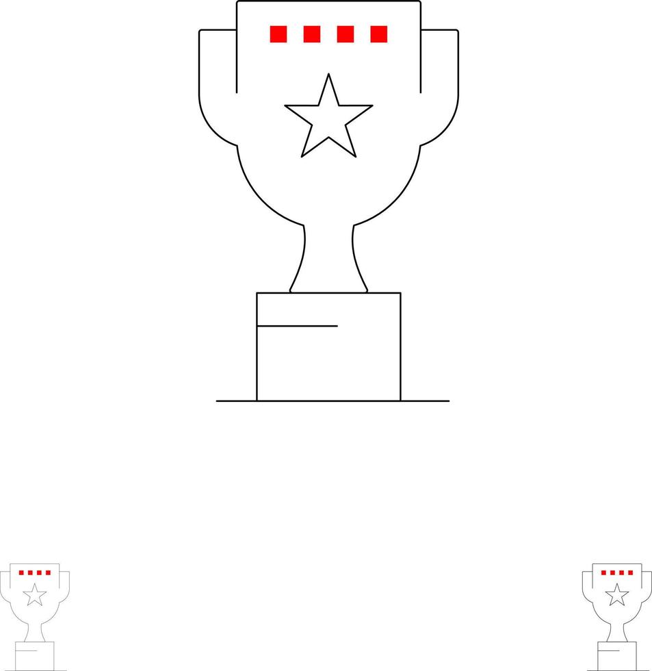 Award Top Position Reward Bold and thin black line icon set vector