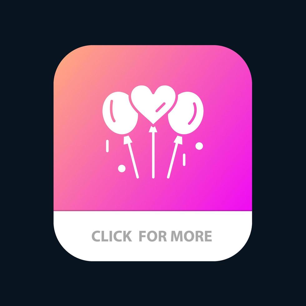 globo amor boda corazón aplicación móvil botón android e ios versión de glifo vector