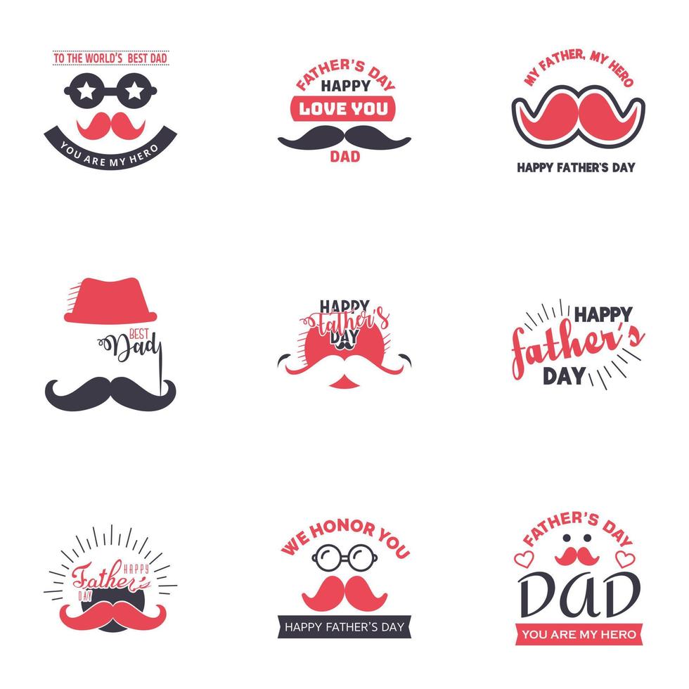 happy fathers day 9 Black and Pink text design Vector calligraphy Typography poster Usable as background Editable Vector Design Elements