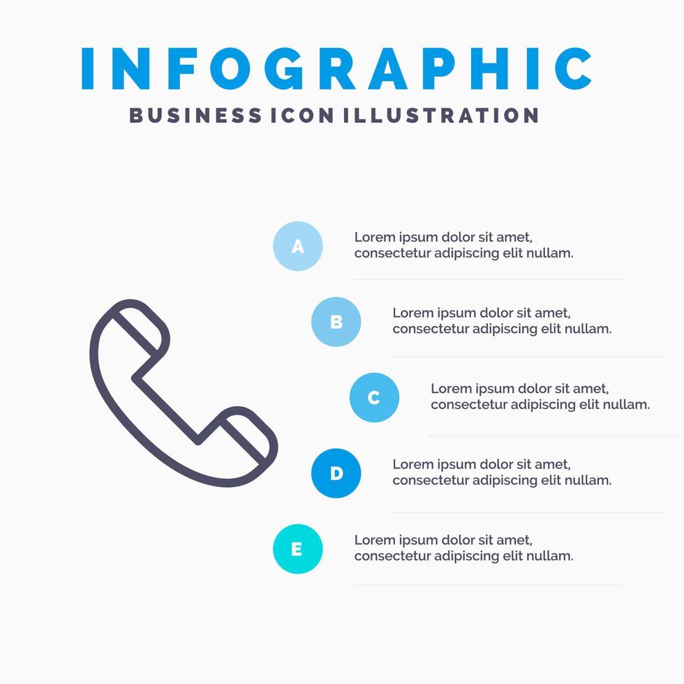 llamada contacto teléfono línea telefónica icono con 5 pasos presentación infografía fondo vector