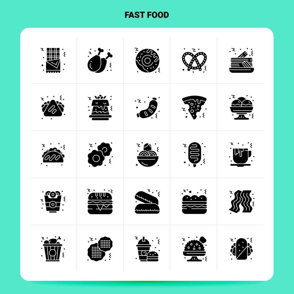 Solid 25 Fast Food Icon set Vector Glyph Style Design Black Icons Set Web and Mobile Business ideas design Vector Illustration