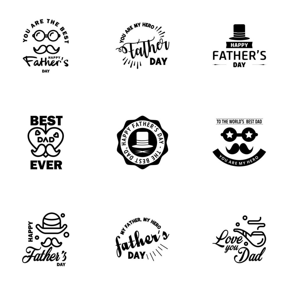 Set of Happy Fathers day elements 9 Black Vector illustration Editable Vector Design Elements