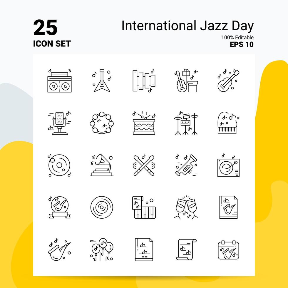 25 conjunto de iconos del día internacional del jazz 100 archivos eps 10 editables concepto de logotipo de empresa ideas diseño de icono de línea vector