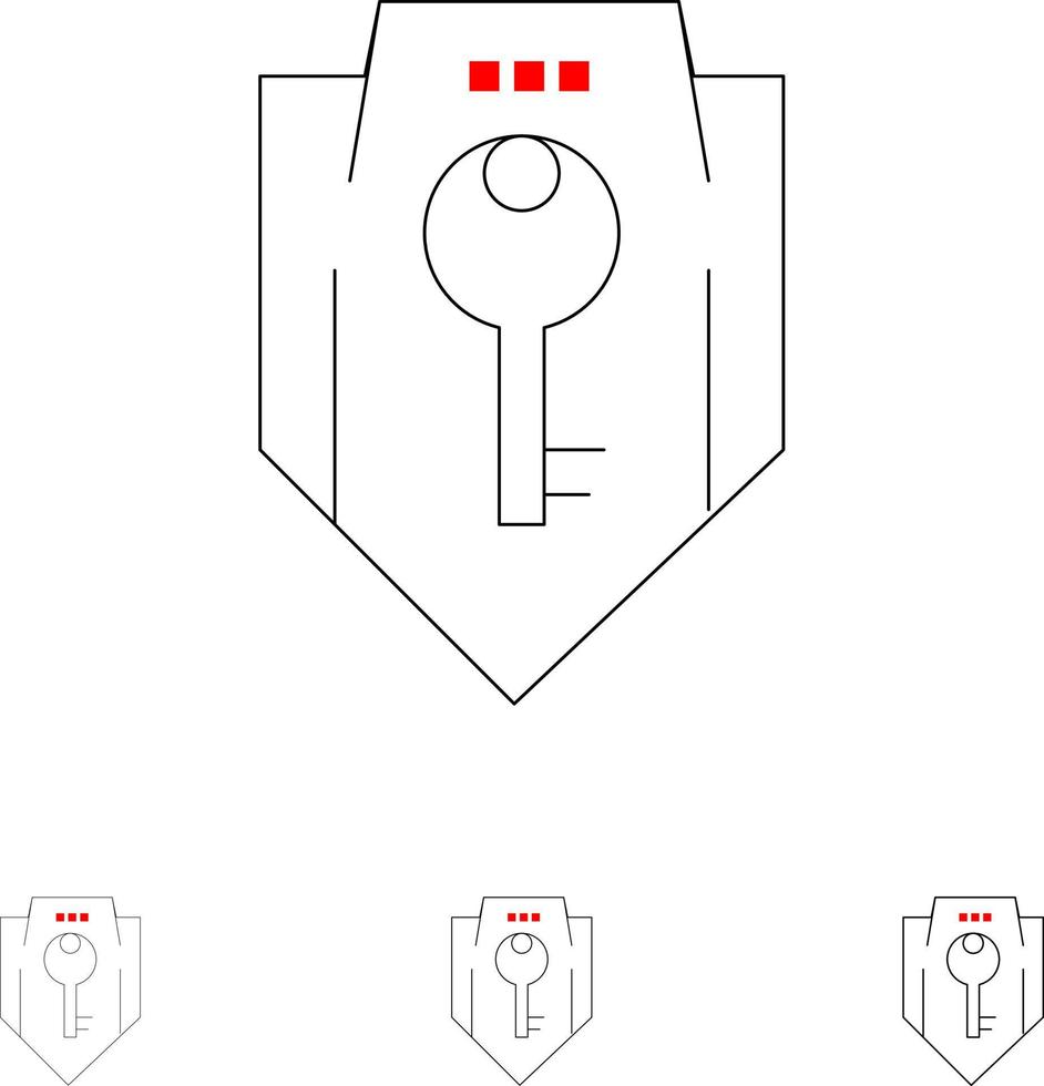 Access Key Protection Security Shield Bold and thin black line icon set vector