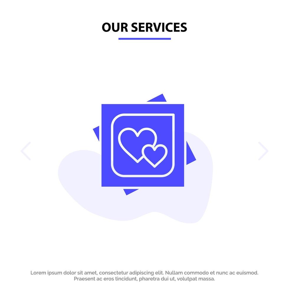 Our Services Card Heart Love Marriage Card Proposal Solid Glyph Icon Web card Template vector