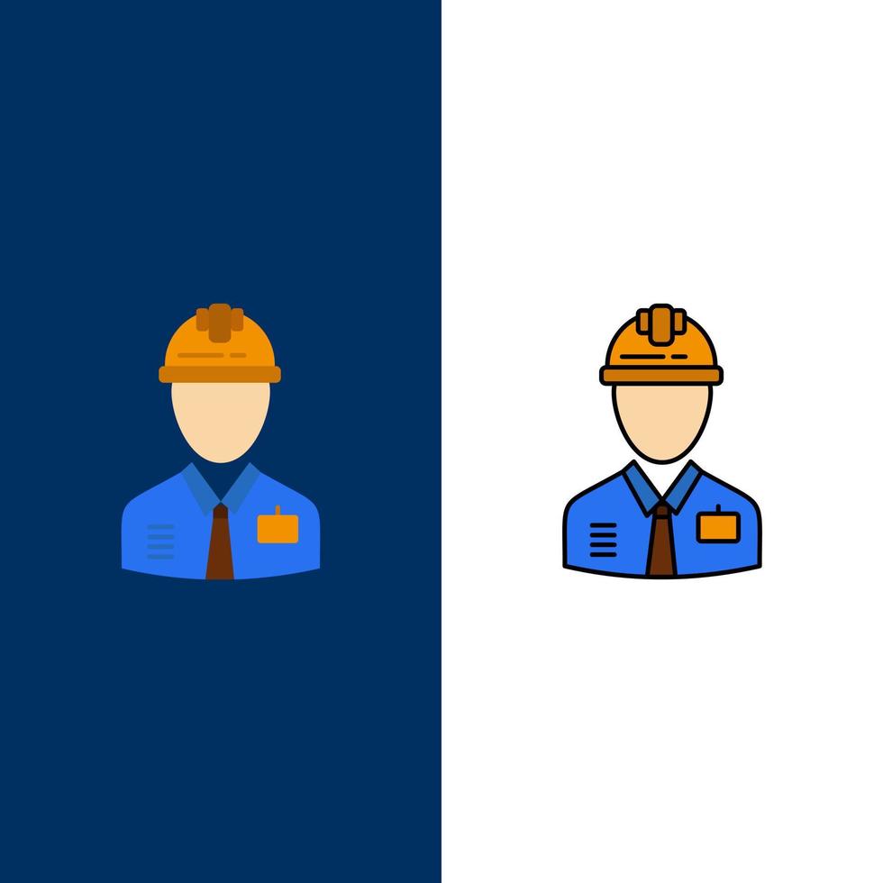 Worker Industry Construction Constructor Labour Labor  Icons Flat and Line Filled Icon Set Vector Blue Background