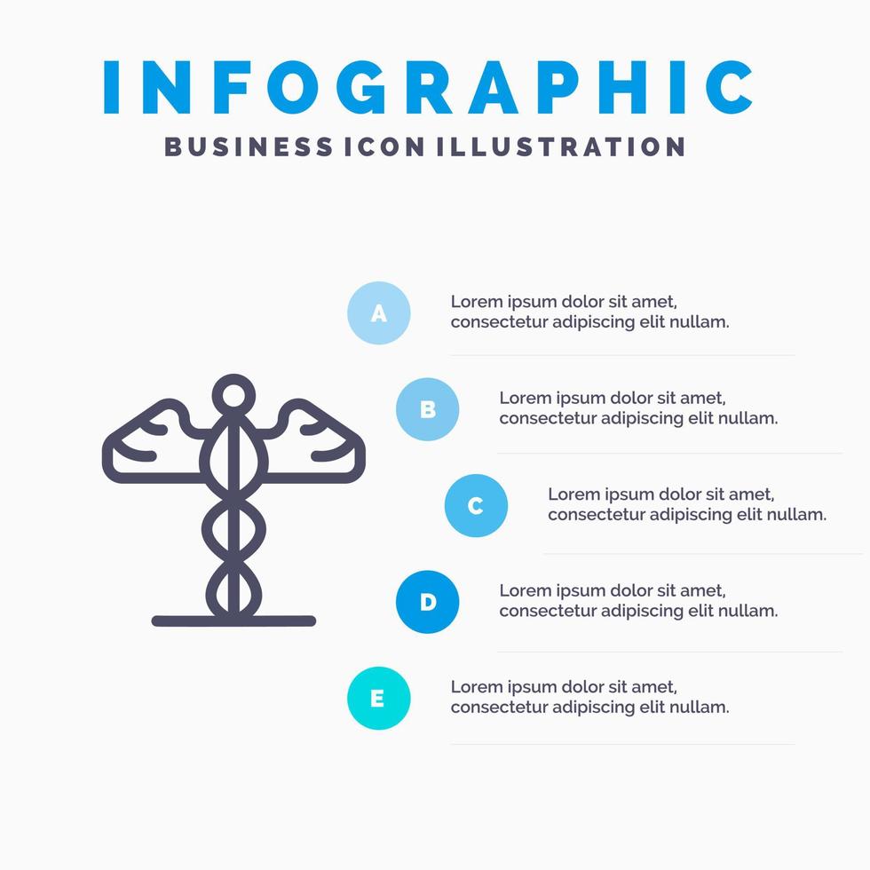 icono de línea de Grecia de atención médica médica de medicina con fondo de infografía de presentación de 5 pasos vector