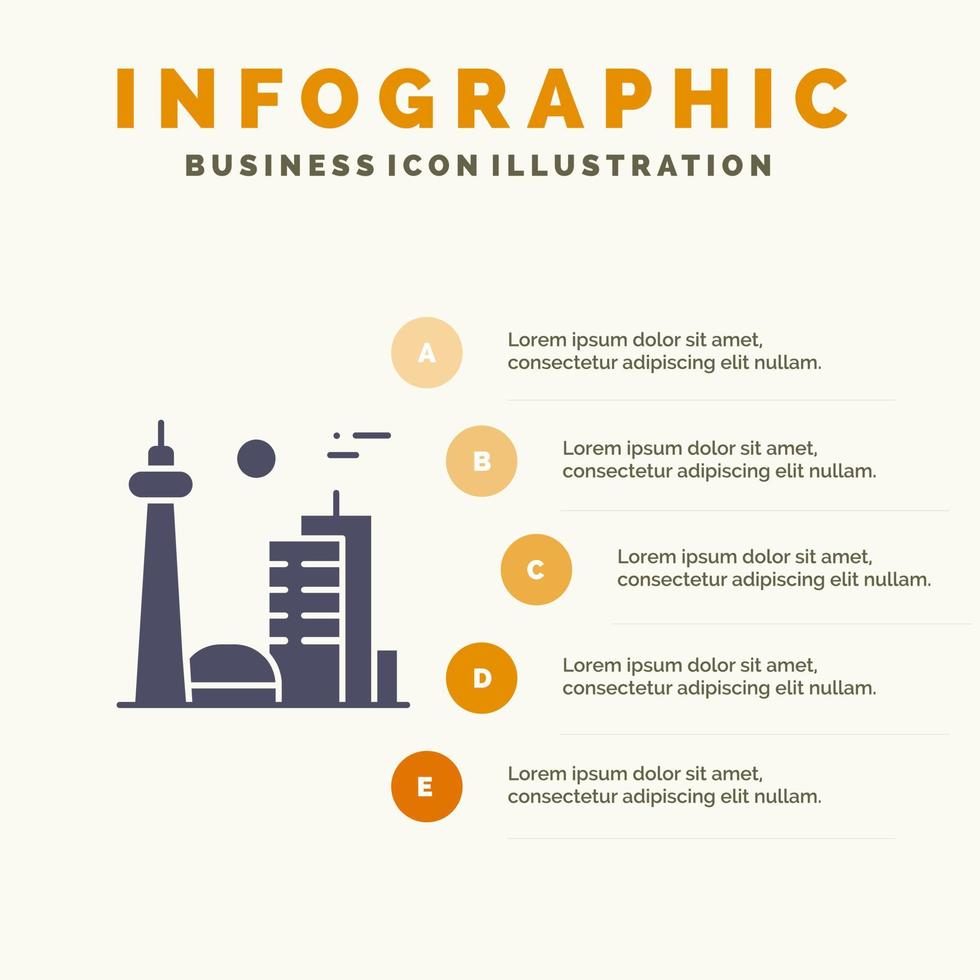 edificio canadá ciudad ciudad famosa toronto sólido icono infografía 5 pasos presentación antecedentes vector