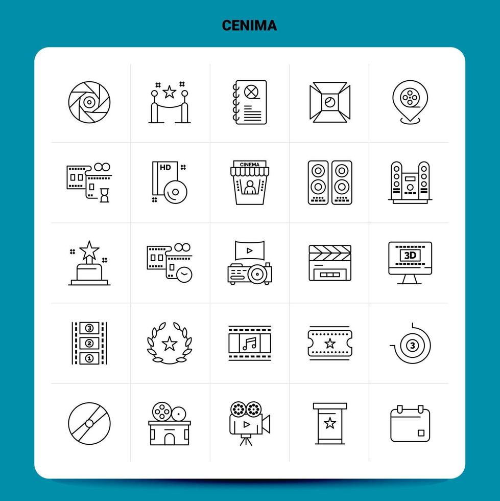 OutLine 25 Cenima Icon set Vector Line Style Design Black Icons Set Linear pictogram pack Web and Mobile Business ideas design Vector Illustration