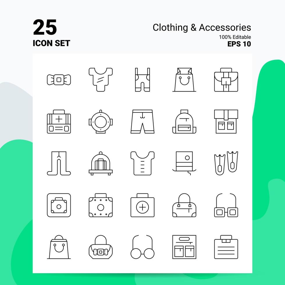 25 conjunto de iconos de accesorios de ropa 100 archivos eps 10 editables concepto de logotipo de empresa ideas diseño de icono de línea vector