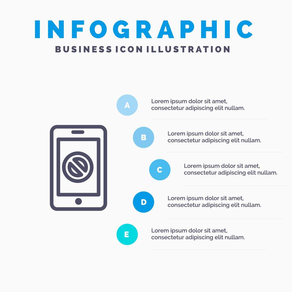 teléfono celular móvil sin icono de línea móvil con fondo de infografía de presentación de 5 pasos vector