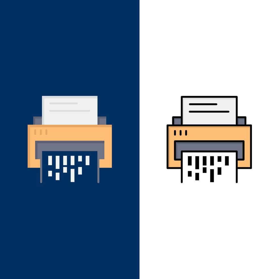 Confidential Data Delete Document File Information Shredder  Icons Flat and Line Filled Icon Set Vector Blue Background