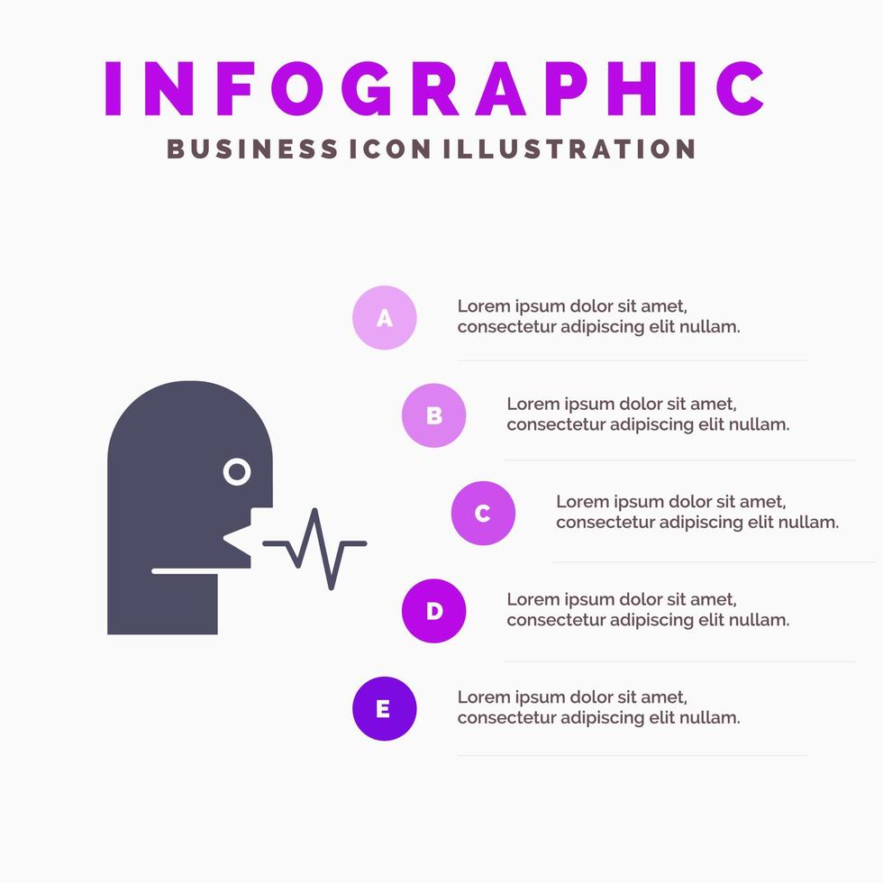 audio humano persona habla hablar sólido icono infografía 5 pasos presentación antecedentes vector