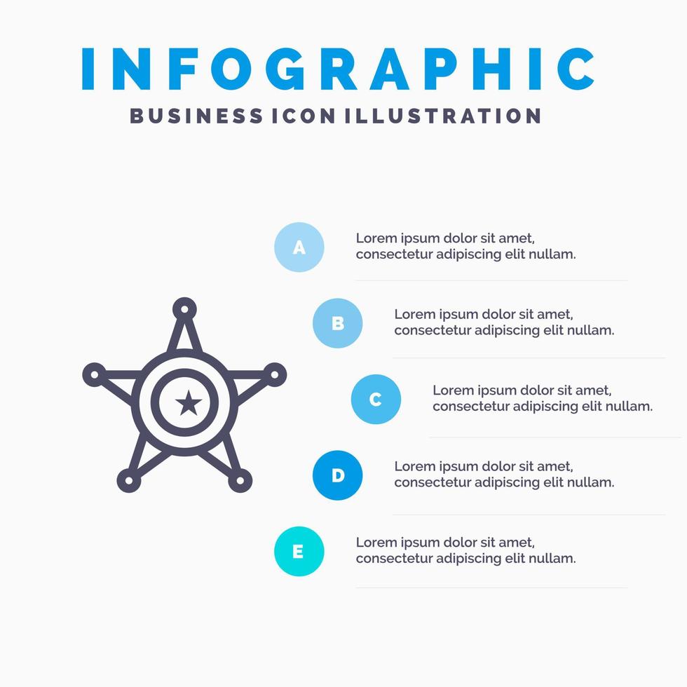 hombres policía estrella usa línea icono con 5 pasos presentación infografía antecedentes vector