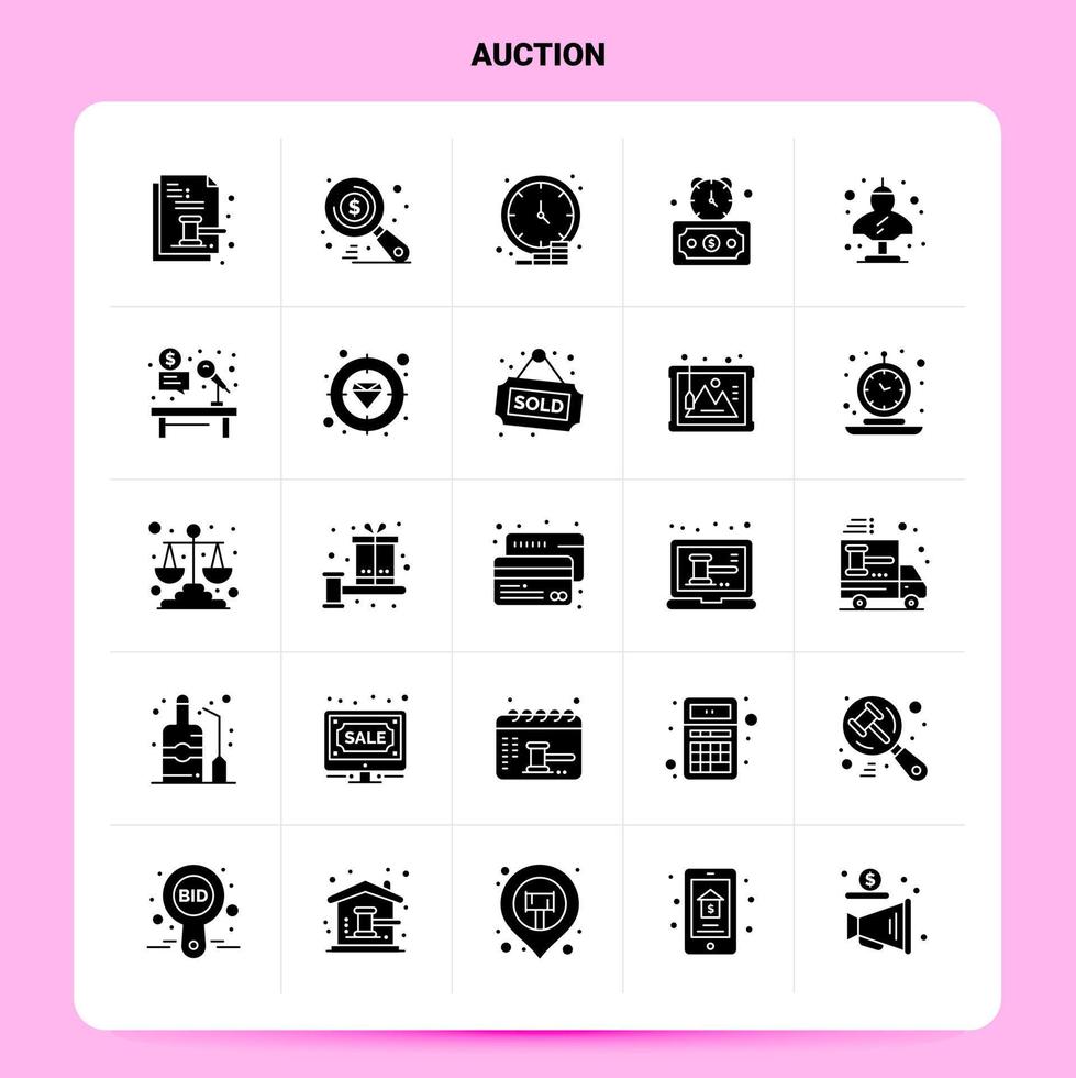 Solid 25 Auction Icon set Vector Glyph Style Design Black Icons Set Web and Mobile Business ideas design Vector Illustration