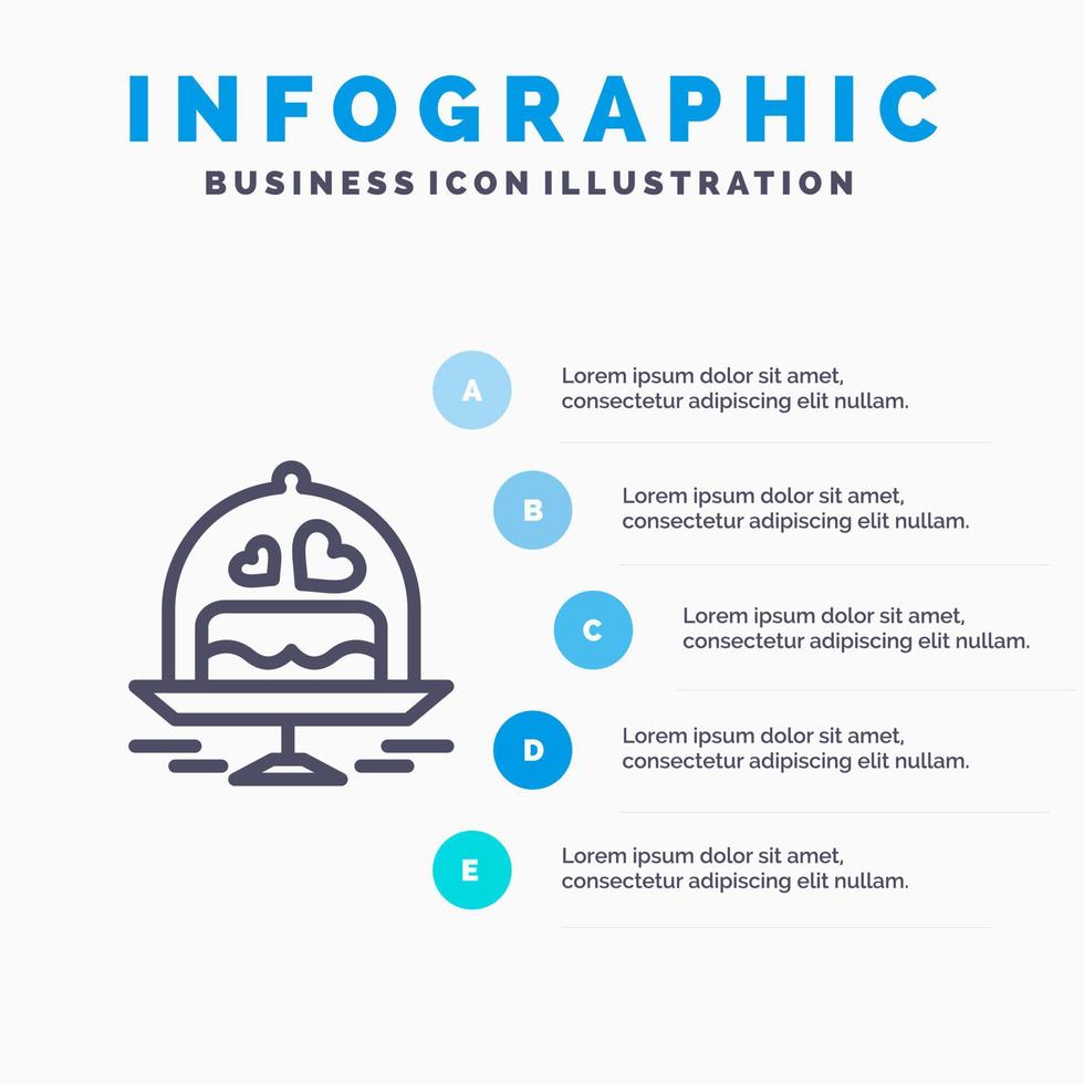 Cake Plate Wedding Love Line icon with 5 steps presentation infographics Background vector
