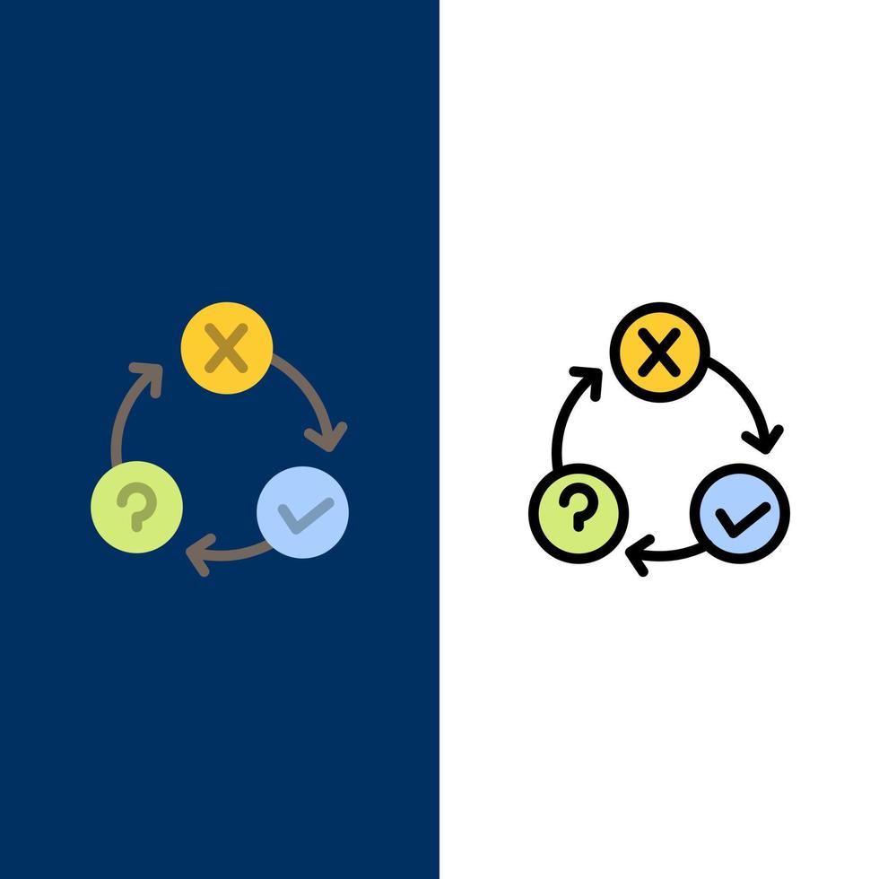 Daily Flow Issues Organization Realization  Icons Flat and Line Filled Icon Set Vector Blue Background