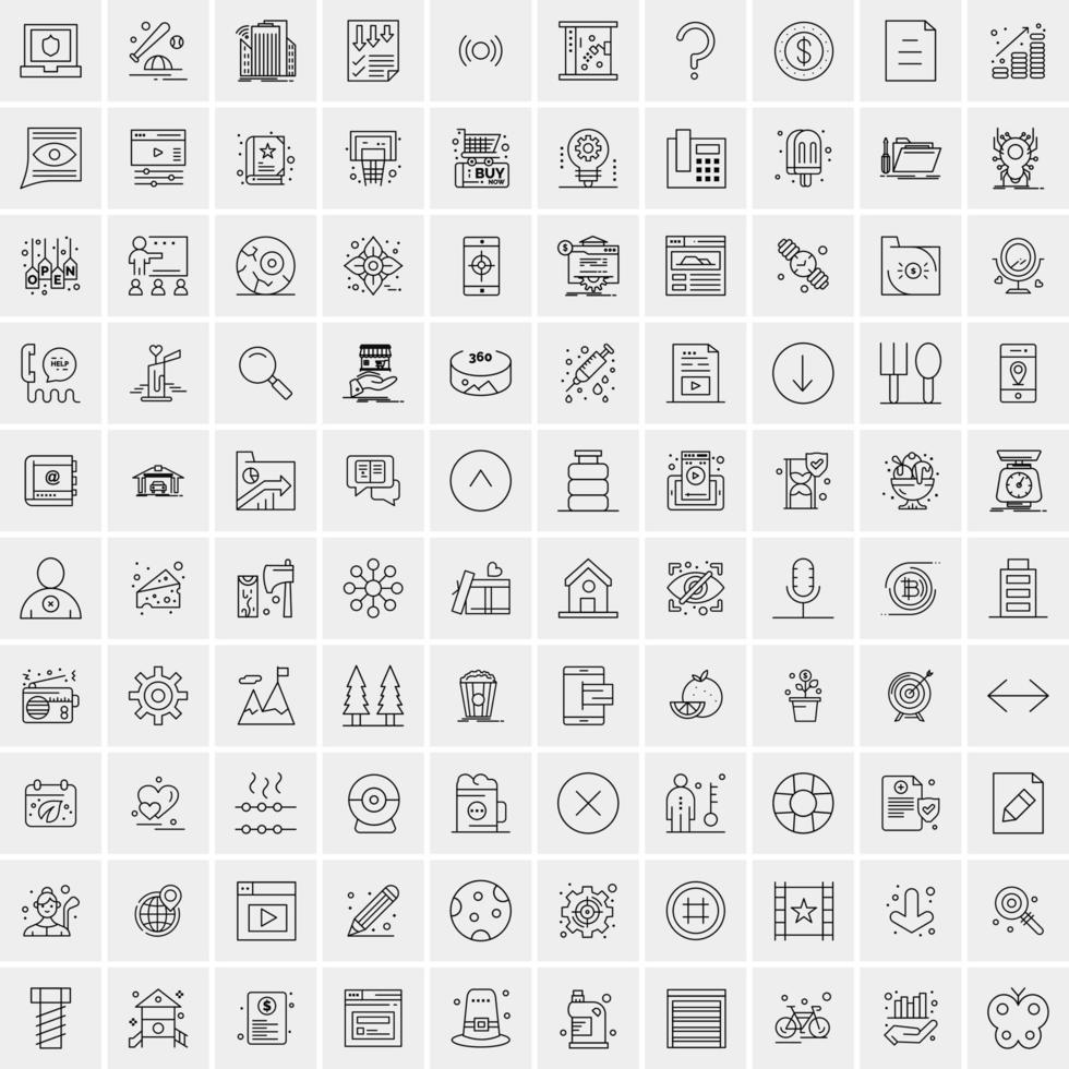 paquete de 100 iconos de líneas universales para móviles y web vector