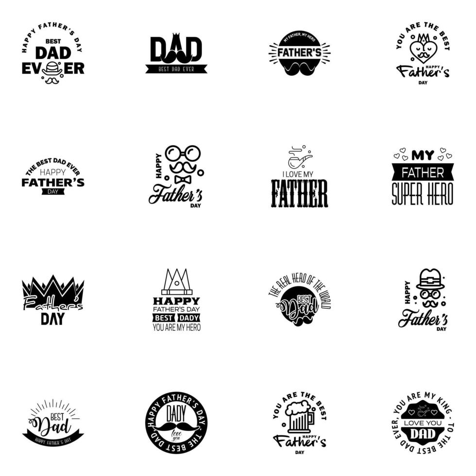 feliz día del padre 16 tipografía negra conjunto emblemas vectoriales letras para tarjetas de felicitación pancartas diseño de camiseta eres el mejor papá elementos de diseño vectorial editables vector