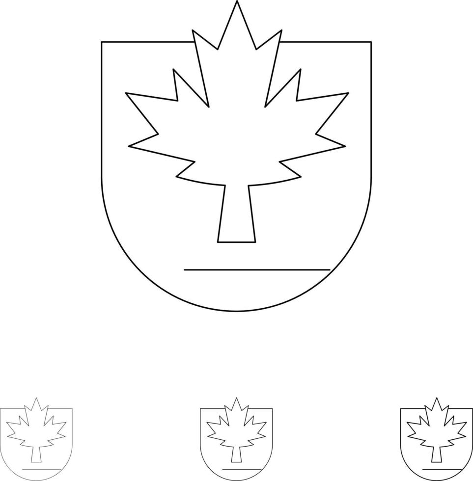 Security Leaf Canada Shield Bold and thin black line icon set vector