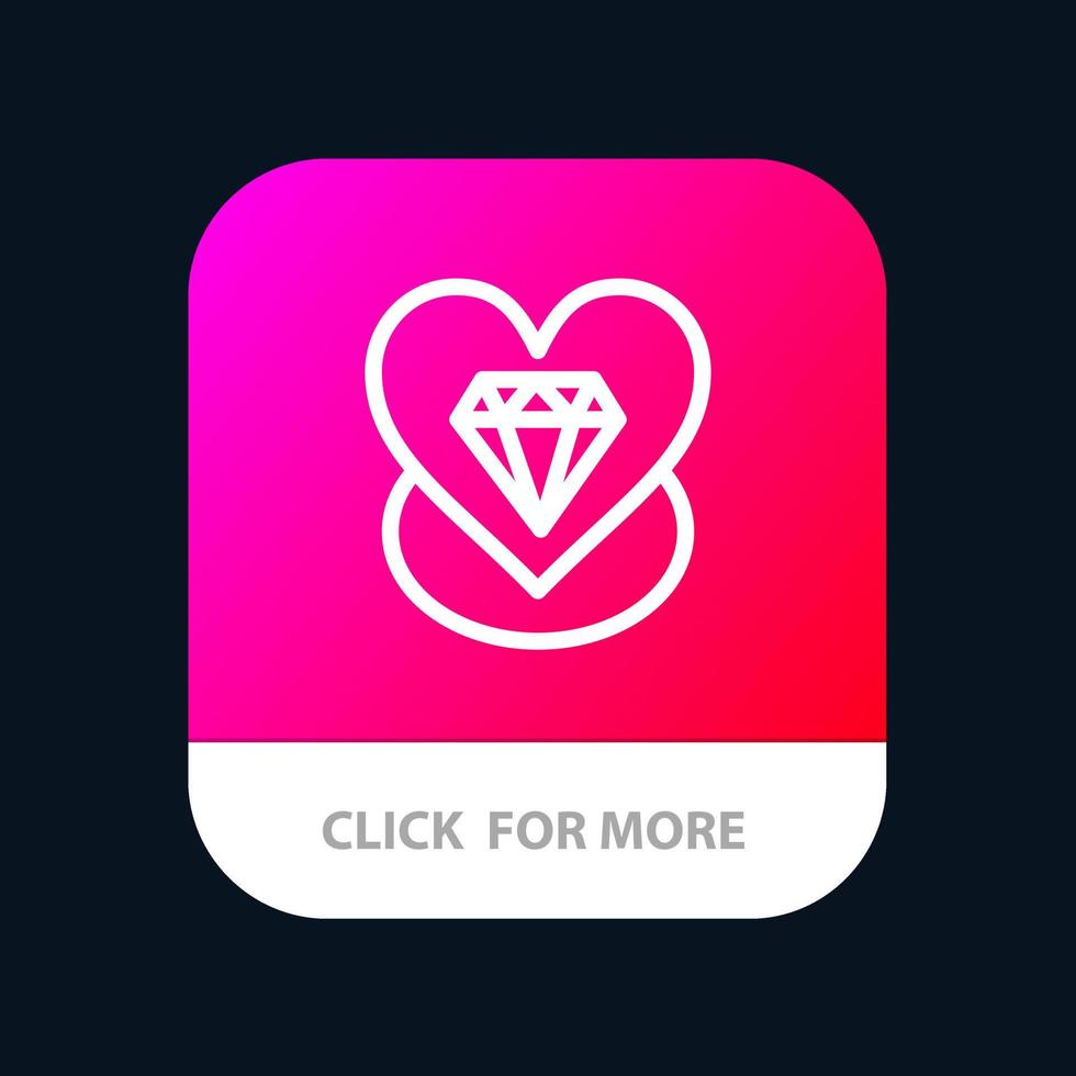 botón de la aplicación móvil de la boda del corazón del amor del diamante versión de la línea android e ios vector