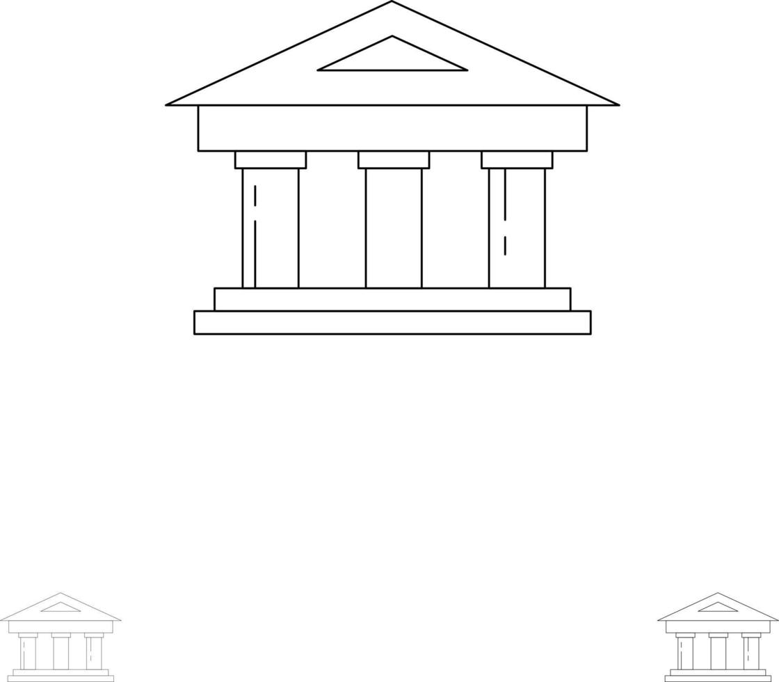 Bank Courthouse Finance Finance Building Bold and thin black line icon set vector