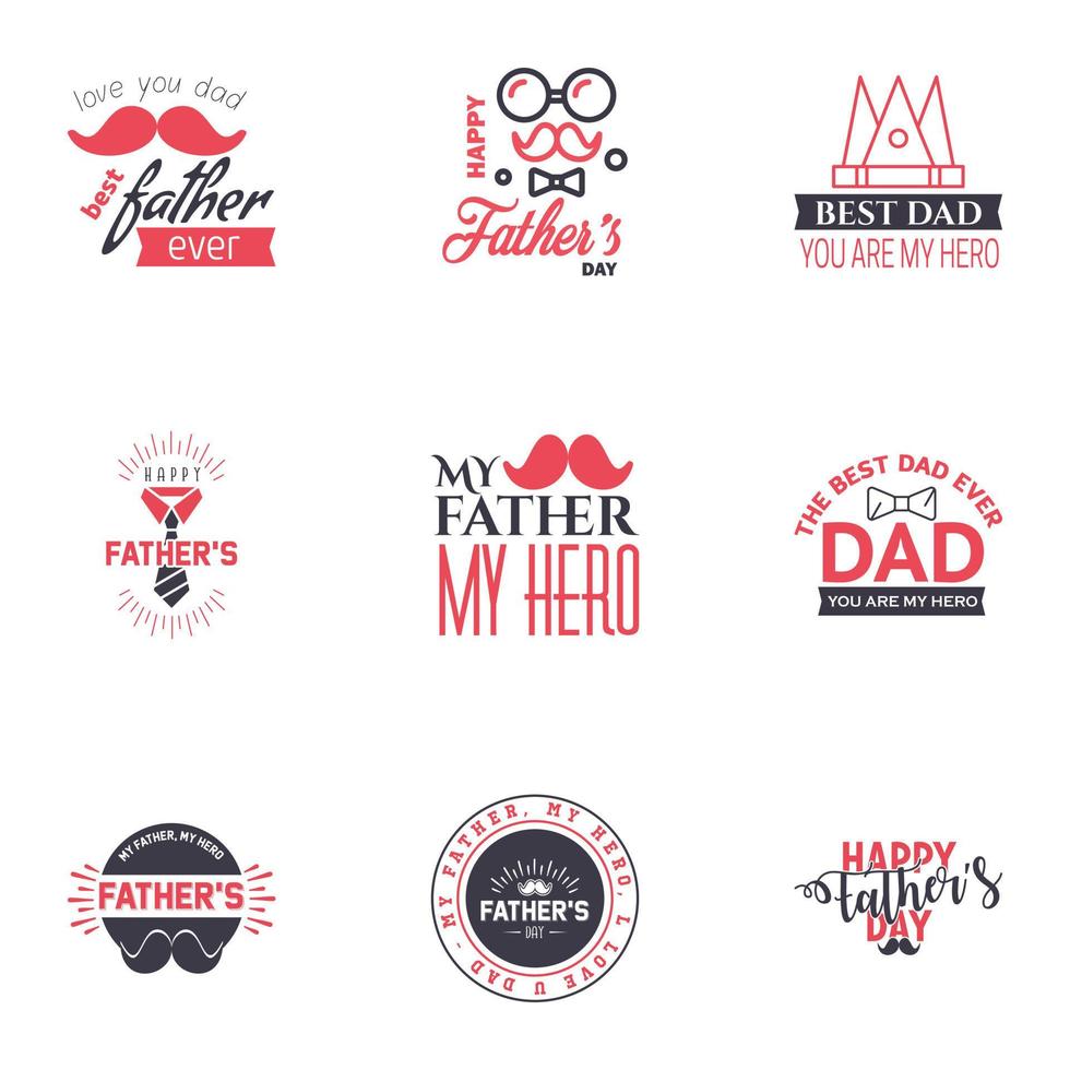 Happy fathers day 9 Black and Pink vintage retro type font Illustrator eps10 Editable Vector Design Elements