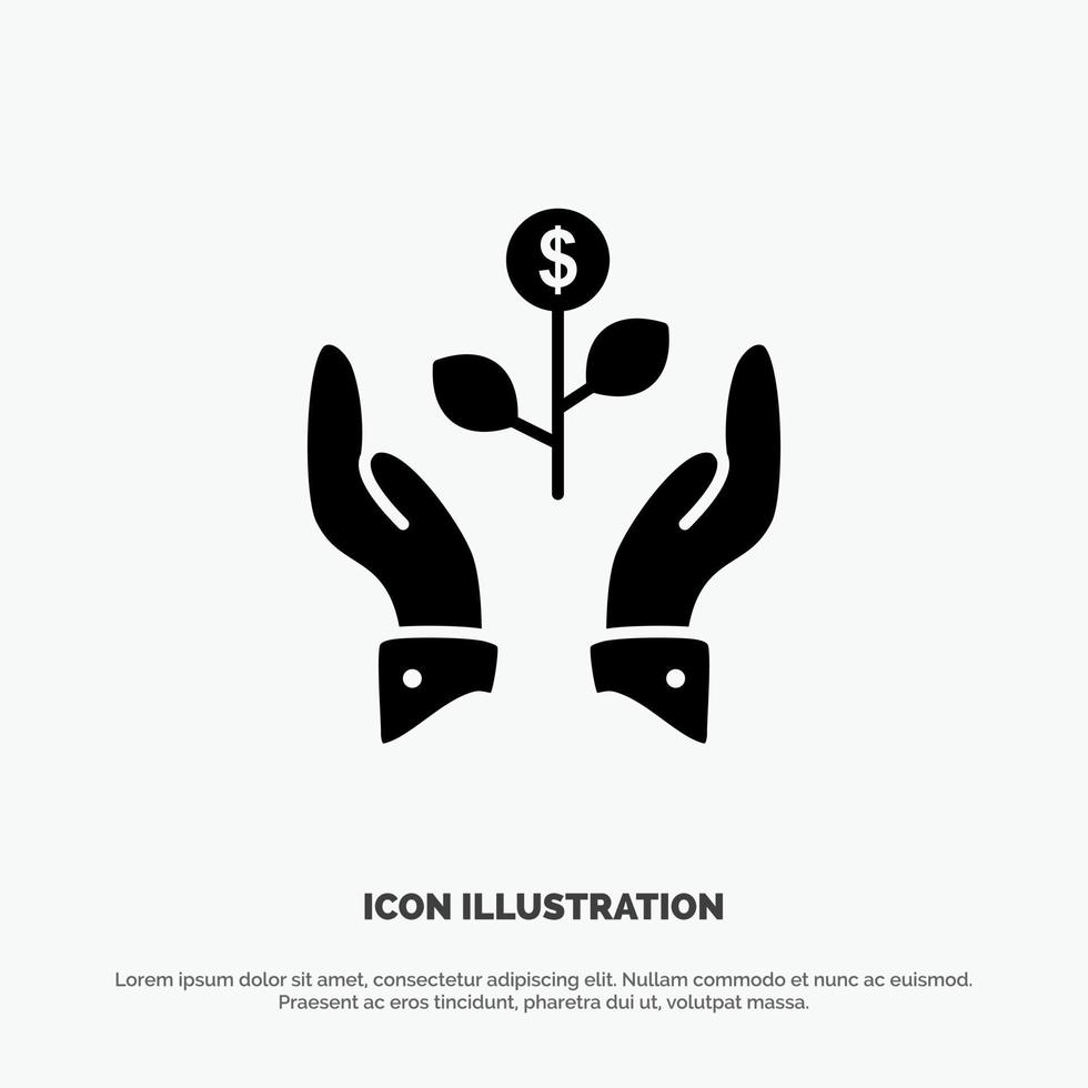 Growth Business Grow Growing Dollar Plant Raise solid Glyph Icon vector