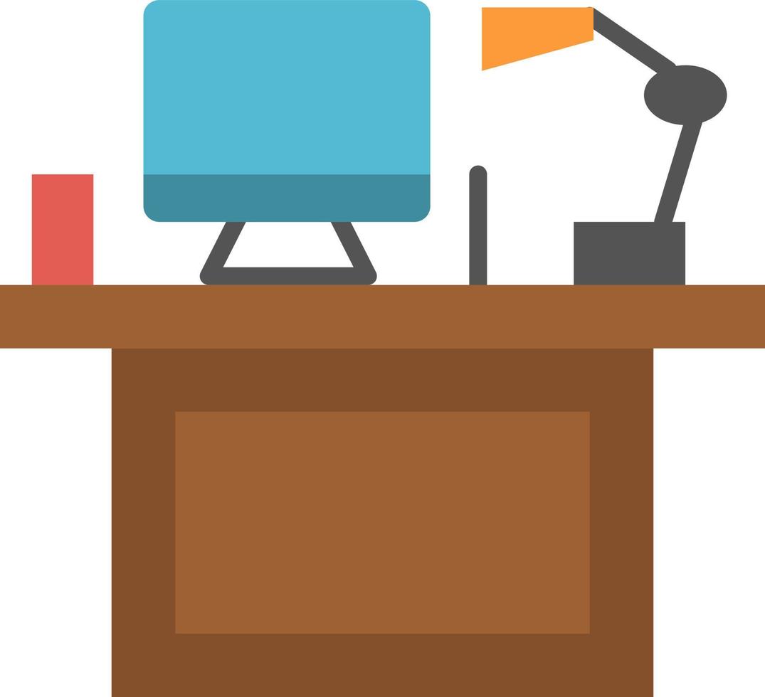Computer Desk Desktop Monitor Office Place Table  Flat Color Icon Vector icon banner Template