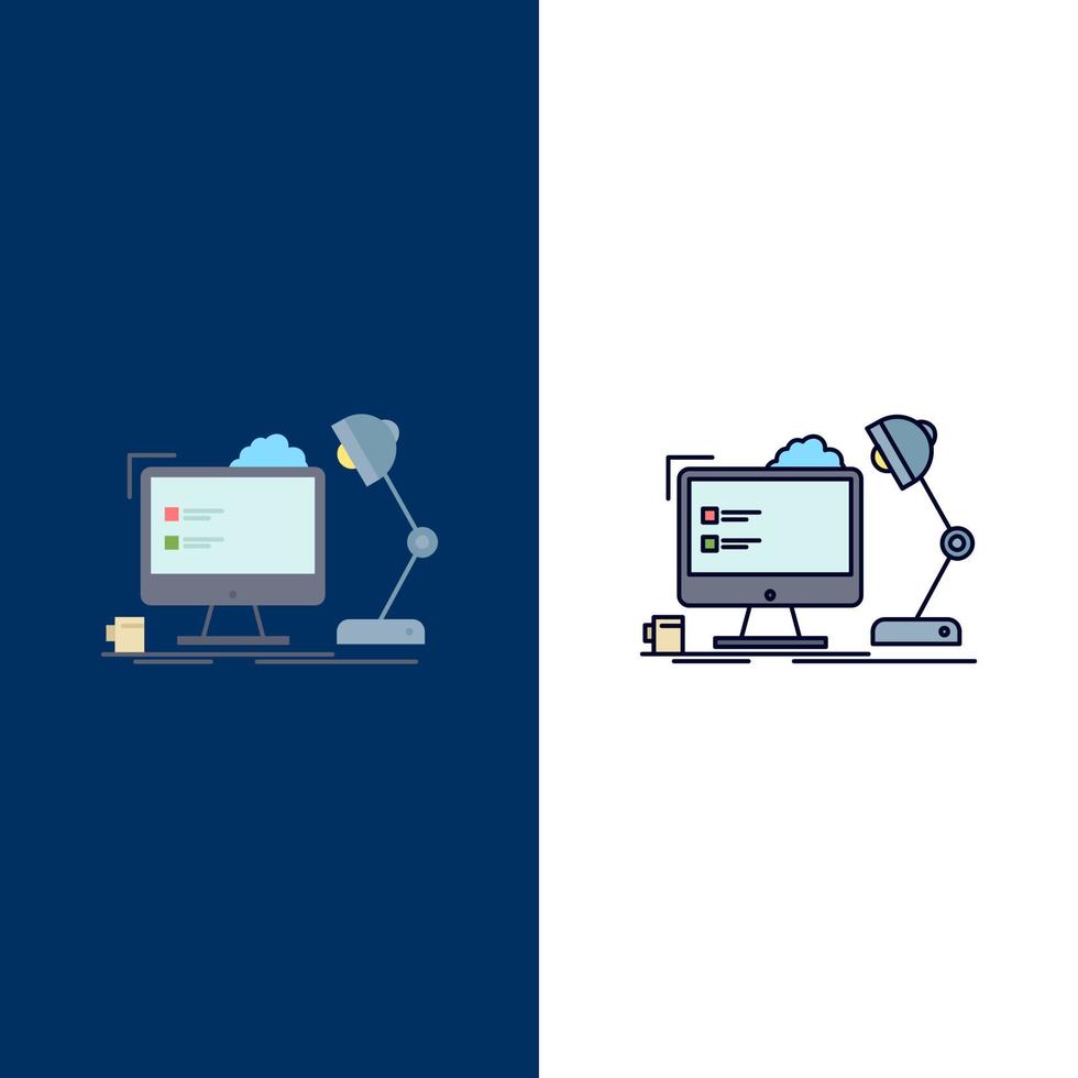 workplace workstation office lamp computer Flat Color Icon Vector