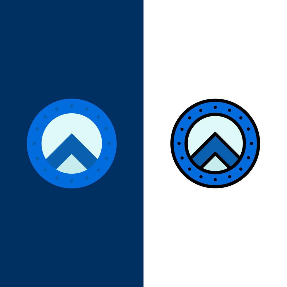 escudo seguridad grecia iconos planos y llenos de línea conjunto de iconos vector fondo azul